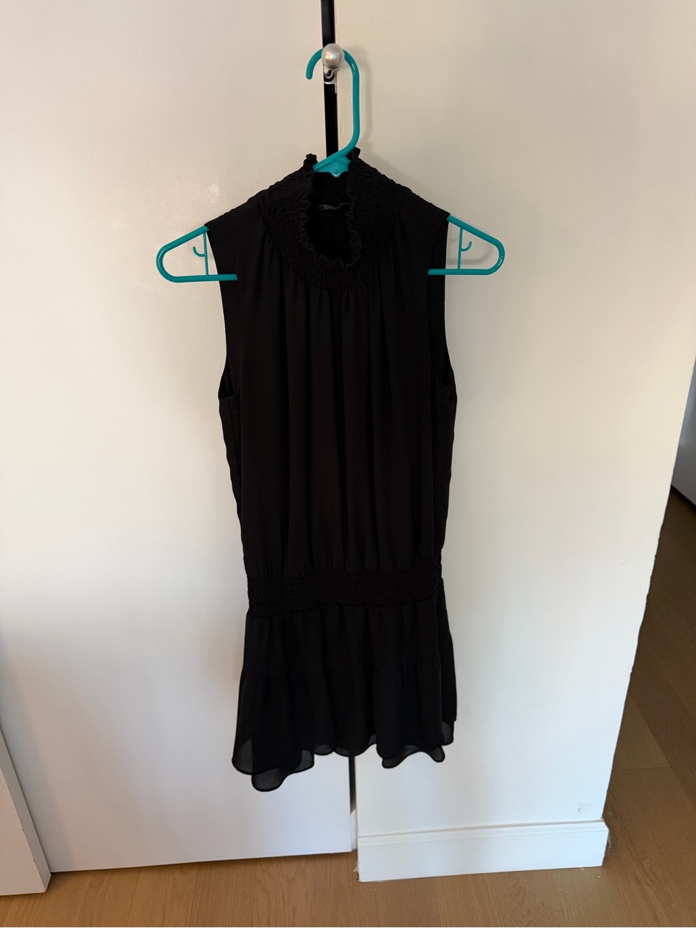 Sleeveless Black Smocked Neck Mini Dress